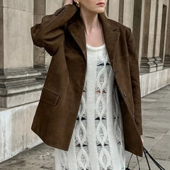 Fashion Turn Down Collar Suit Jacket for Women Casual Long Sleeve Single Breasted Female Coats Autumn Office Ladies Suits