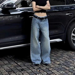 Vintage Oversized Y2k Jeans Woman Korean Fashion Casual Basic Baggy Blue Denim Pants America Style Streetwear Trousers
