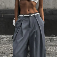 TAVIMART - Y2K Lace Patchwork Waist Pants Women Baggy Casual Korean Oversize Office Trousers