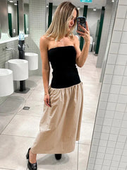 Patchwork Pleated Tube Dress Women Stapless Sleeveless Backless Empire Dresses Female 2024 Summer Fashion Street Lady Robes