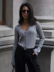 Knitted Short Tassel Women's Cardigan Casual V-neck Single Breasted Trumpet Sleeves Sweater Fashion Simple Solid Color Sweaters