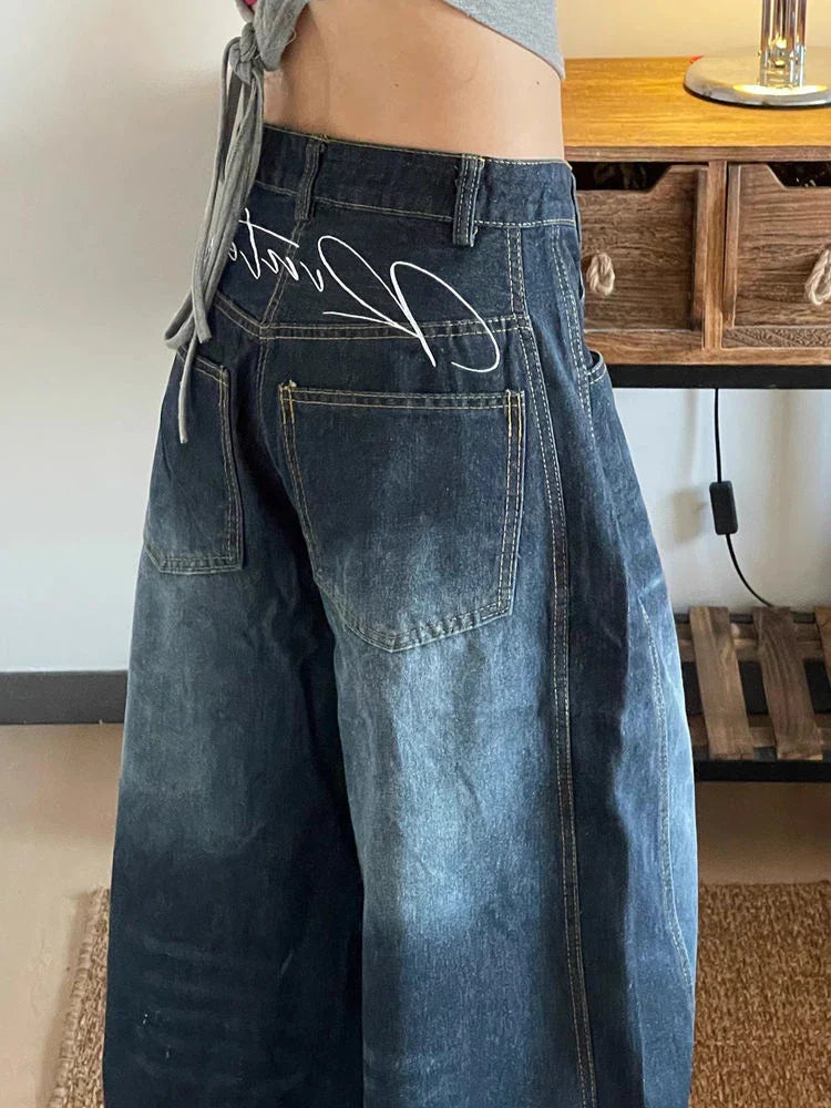 Women's Wide Leg Baggy Casual Denim Trouser Cool Girl High Waisted Streetwear Fashion Pants Female Straight Loose Unisex Jeans