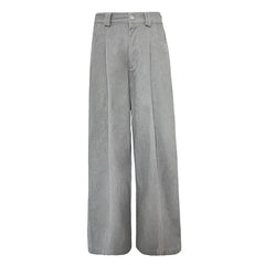 Gray Vintage Suit Pants for Women Oversized Elegant Korean Fashion Slack Classic Trousers Office Ladies Palazzo Loose