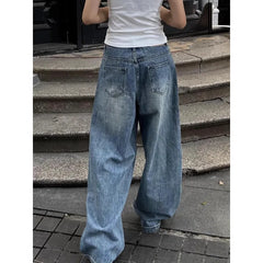 Vintage Oversized Y2k Jeans Woman Korean Fashion Casual Basic Baggy Blue Denim Pants America Style Streetwear Trousers