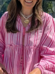Fashion Sets for Women Vintage Casual Streetwear 2 Piece Set Striped Loose Lace Up Lantern Sleeve 2024 New Spring Summer Sets
