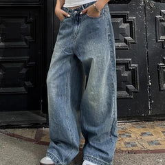 Vintage Oversized Y2k Jeans Woman Korean Fashion Casual Basic Baggy Blue Denim Pants America Style Streetwear Trousers