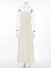 Slip Dress Women Summer Cotton Lined Loose Dresses Sleeveless Thin Straps White Long Dresses Backless Beach Holiday Dresses