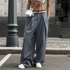 TAVIMART - Y2K Lace Patchwork Waist Pants Women Baggy Casual Korean Oversize Office Trousers