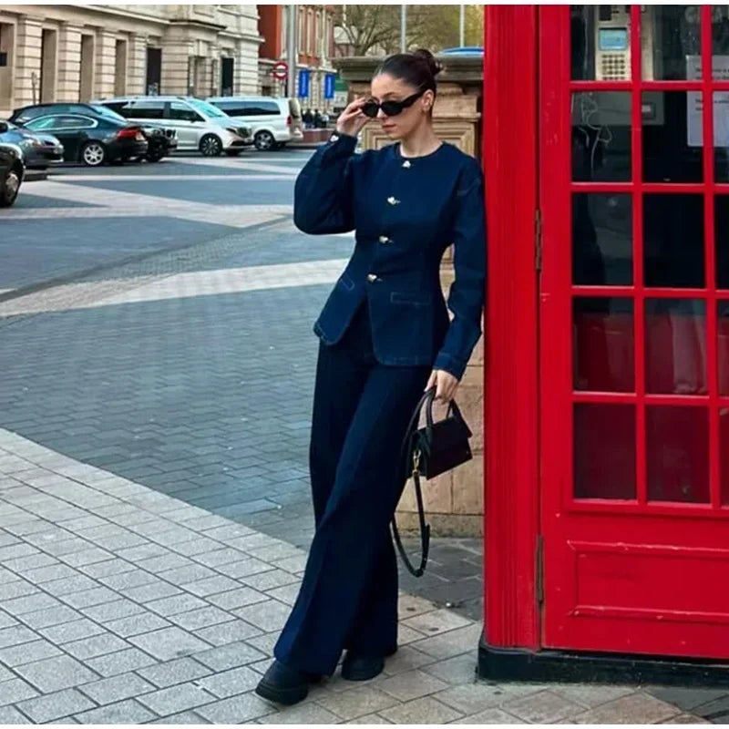 TAVIMART - Fashion Y2K Denim Jacket For Women 2025 Spring Elegant O-neck Single Breasted Coat Female Chic Street Long Sleeve Lady Outerwear