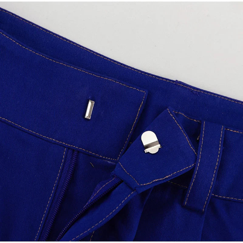 Wide Leg Fashion Pleated Pants For Women Loose High Waist Straight Striped Blue Street Pants Female 2025 Spring Street Trousers