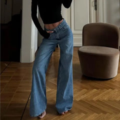 Amercian Retro White High Waist Straight Wide Leg Jeans Women Loose Denim Pants Floor Length Trousers blue black 4 colors