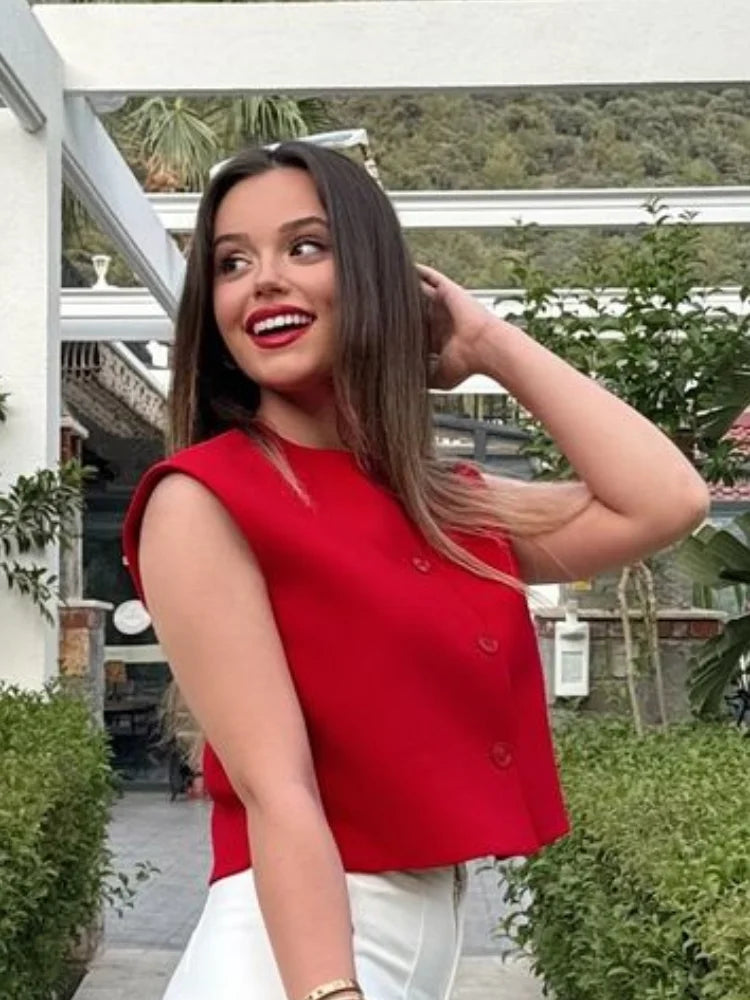 Vintage Loose Casual V Neck Long Sleeve Pullover Christmas Sweater Red Vest / S Sweaters-L