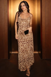 Leopard Print Strappy Bodycon Maxi Dress