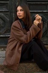 Contrast Collar Oversized Faux Suede Jacket