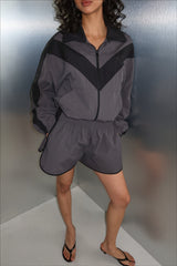 Color Block Windbreaker and Runner Shorts Set