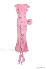 Amalie Ruffle Stylish Draped Maxi Dress S / Pink