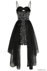 Ariel Black Stylish Sequin Diamante Dress