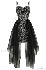 Ariel Black Stylish Sequin Diamante Dress