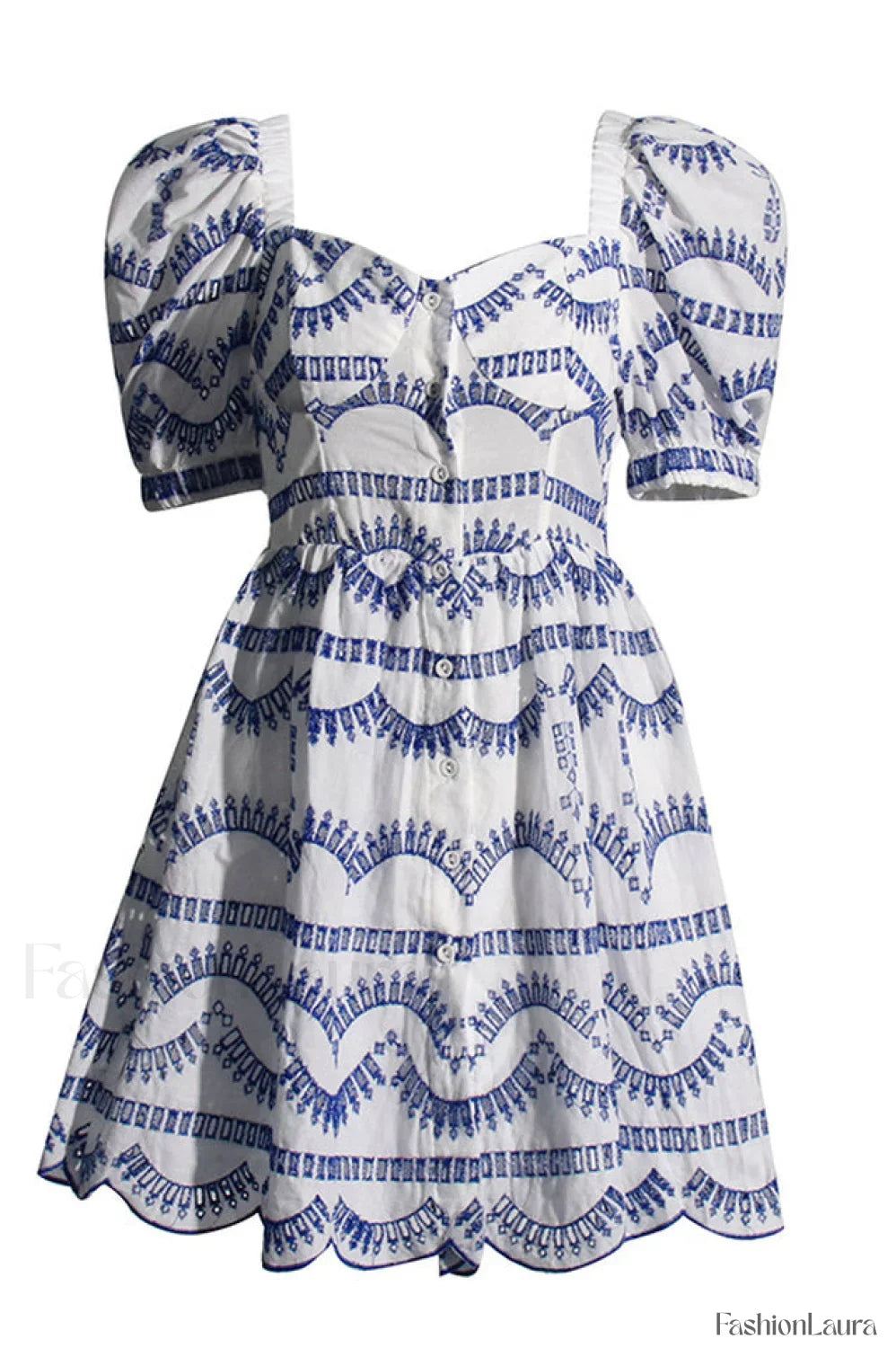 Ayiak Elegant Short Dress S / Blue White Samoa