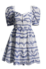 Ayiak Elegant Short Dress S / Blue White Samoa