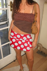Polka Dot Asymmetric Hem Denim Mini Skirt