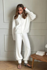 Zip Cardigan Harem Pants Knit Set