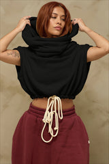 Solid Contrast Drawstring Sleeveless Hoodie