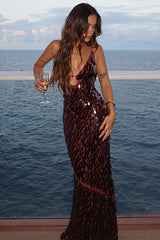 V Neck Sequin Spaghetti Strap Maxi Dress