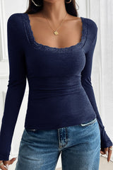 Square Neck Fitted Long Sleeve Knit Sweater