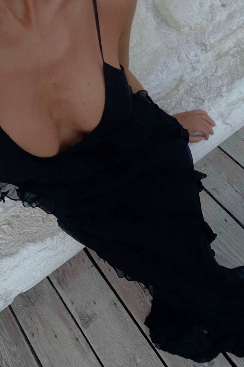 Backless Ruffle Hem Slip Dress