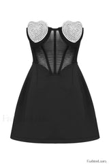Best Lover Stylish Crystal Heart Dress XS / Black
