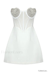 Best Lover Stylish Crystal Heart Dress XS / White