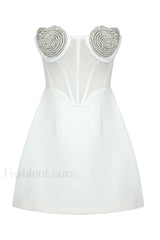 Best Lover Stylish Crystal Heart Dress XS / White