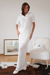 Openwork Polo Knit Top Maxi Skirt Set