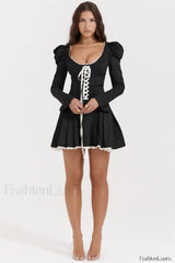 Black & Cream Charming Pleated Mini Dress