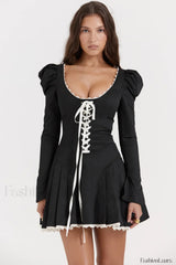 Black & Cream Charming Pleated Mini Dress XS / Black