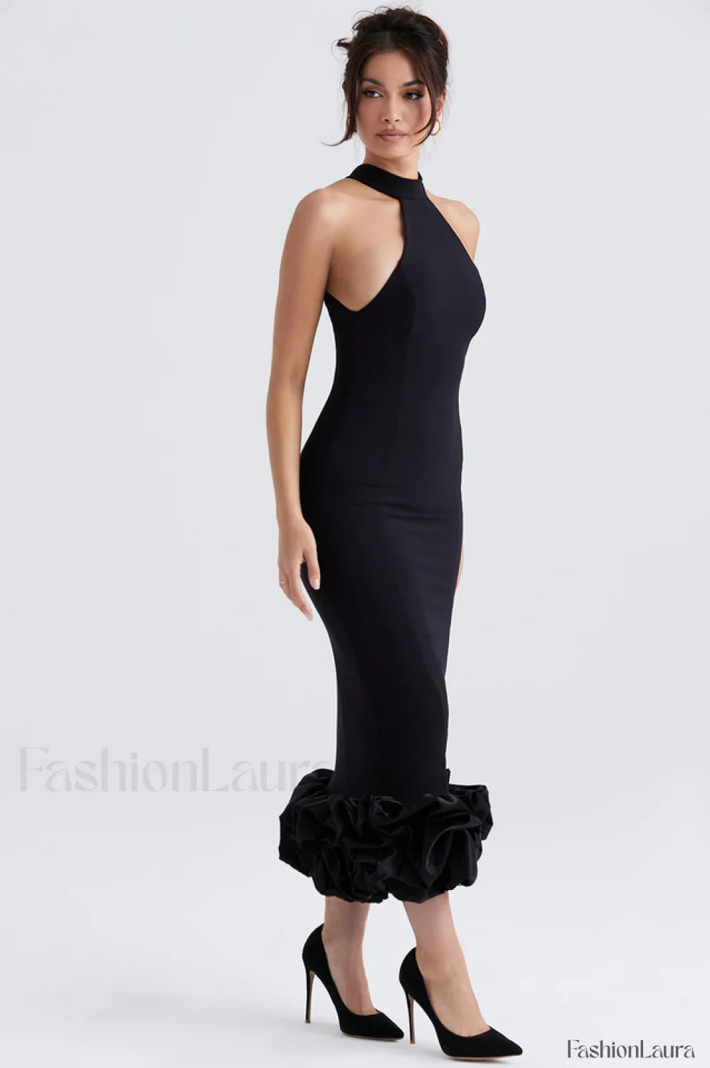 Black Peplum Stylish Midi Dress