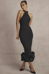 Black Peplum Stylish Midi Dress XS / Black