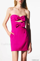 Bow Detailed Stylish Mini Dress