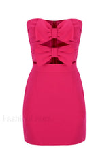 Bow Detailed Stylish Mini Dress S / Fuchsia