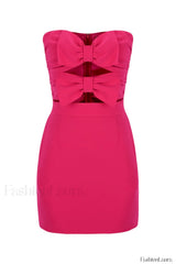 Bow Detailed Stylish Mini Dress S / Fuchsia