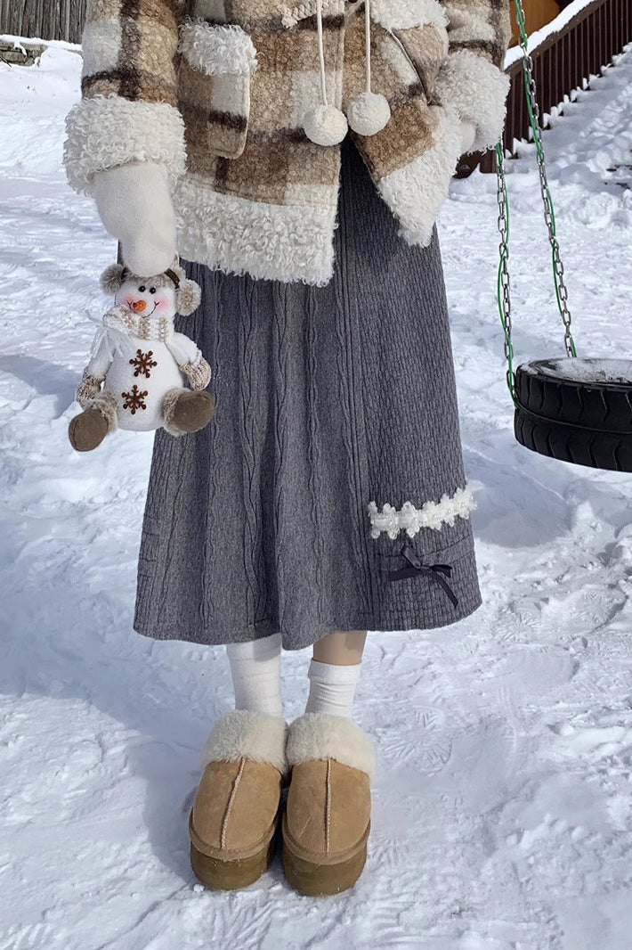 Bow Detail Knit A-Line Christmas Skirt