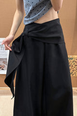Draped Waist Tailored Wide Leg Pants