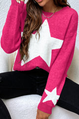 Star Motif Crew Neck Raglan Sweater