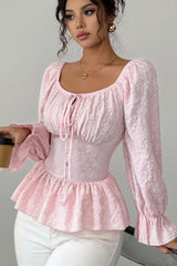 Square Neck Tie Front Peplum Blouse