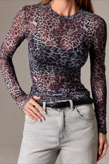 Ombre Leopard Print Mesh Top