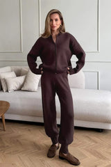 Zip Cardigan Harem Pants Knit Set