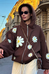 Daisy Print Oversized Zip Hoodie