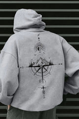 Compass Graphic Kangaroo Pocket Pullover Hoodie
