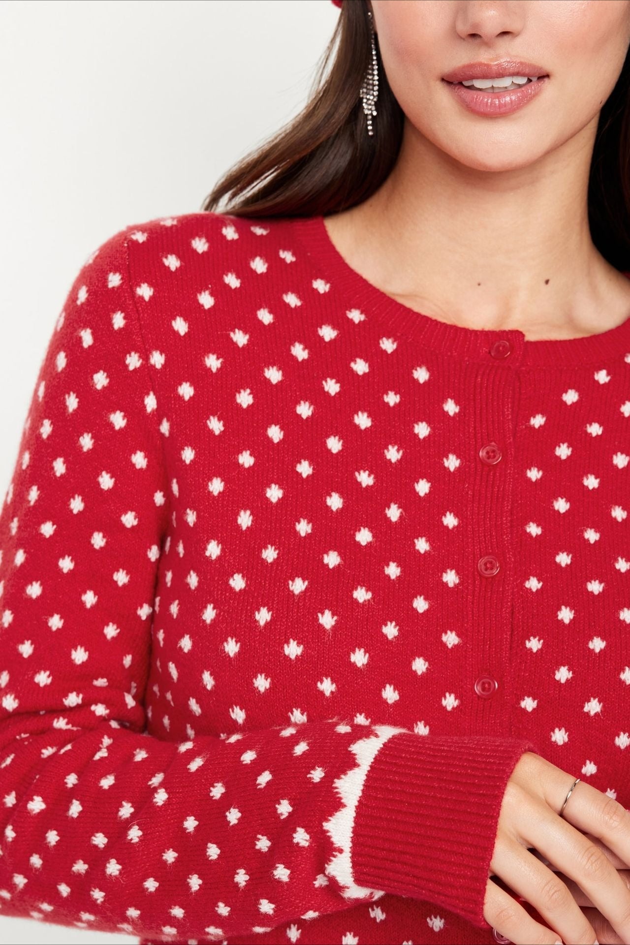 Christmas Red polka dots Dots Snowy Long Sleeve Sweater Red / One size